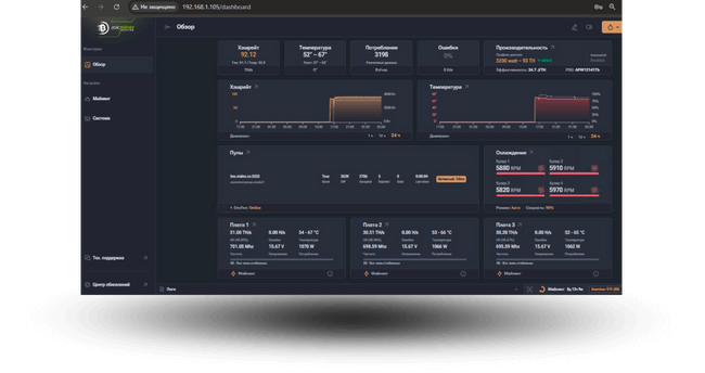 Interfaz de gestión de mineros de HashCore Toolkit